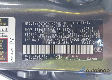 2014 Toyota Camry Se z USA, uszkodzony, nr VIN 4T1BF1FKXEU856617